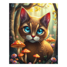 Mushroom Forest Magical  Fantasy Cat