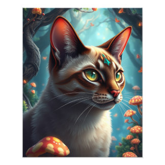 Mushroom Forest Magical Fantasy Cat Photo Print