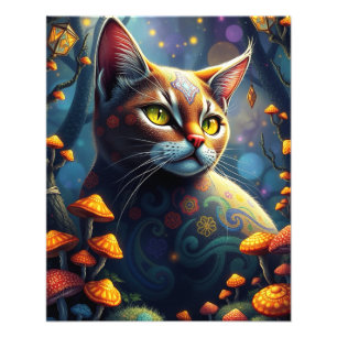 Mushroom Forest Magical  Fantasy Cat Photo Print