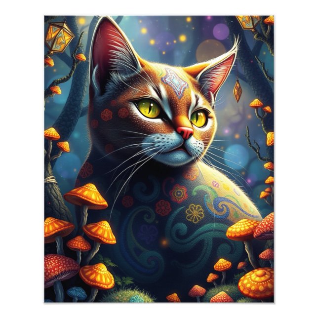 Mushroom Forest Magical  Fantasy Cat Photo Print (Front)