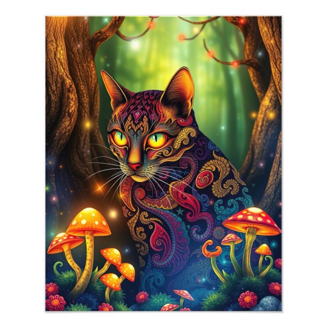 Mushroom Forest Magical  Fantasy Cat Photo Print (Front)
