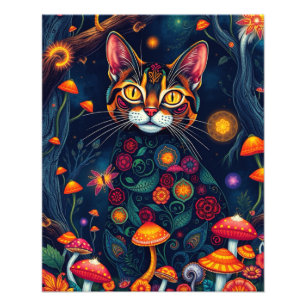 Mushroom Forest Magical Fantasy Cat Photo Print