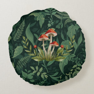 Mushroom Forest Sherpa Fleece Blanket | Botanical Round Cushion