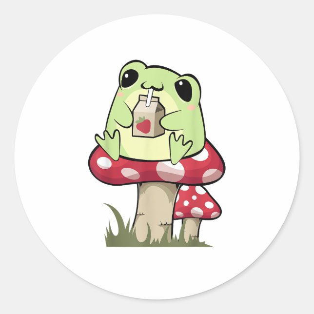 Mushroom Frog Goblincore Mycology Creative Style Classic Round Sticker (Front)