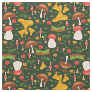 mushroom fungi forest snails woodland green fabric