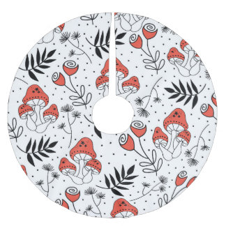 Mushroom Fungi: Nature Line Art Brushed Polyester Tree Skirt