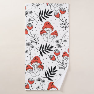 Mushroom fungi seamless vintage repeat pattern. Li Bath Towel