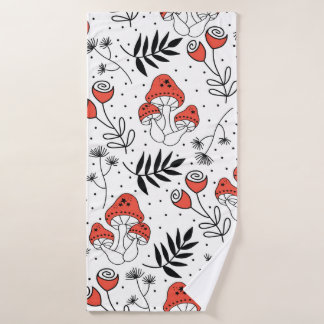 Mushroom fungi seamless vintage repeat pattern. Li Bath Towel