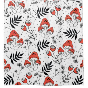 Mushroom fungi seamless vintage repeat pattern. Li Shower Curtain