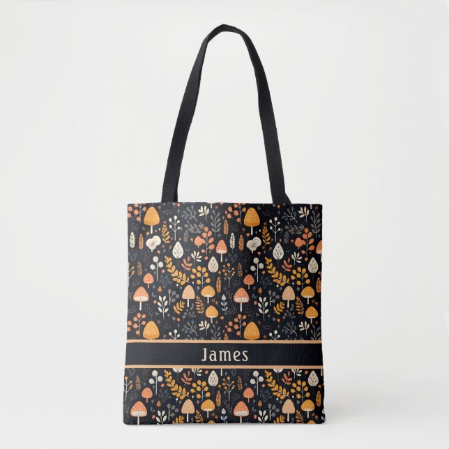Mushroom Garden Black Tote Bag (Front)