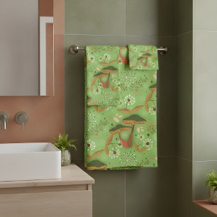 Mushroom Garden Green Bath Towel Set