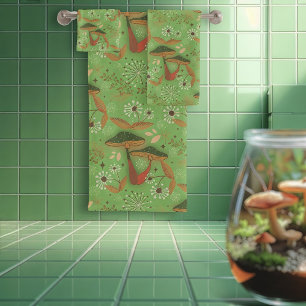 Mushroom Garden Green Bath Towel Set