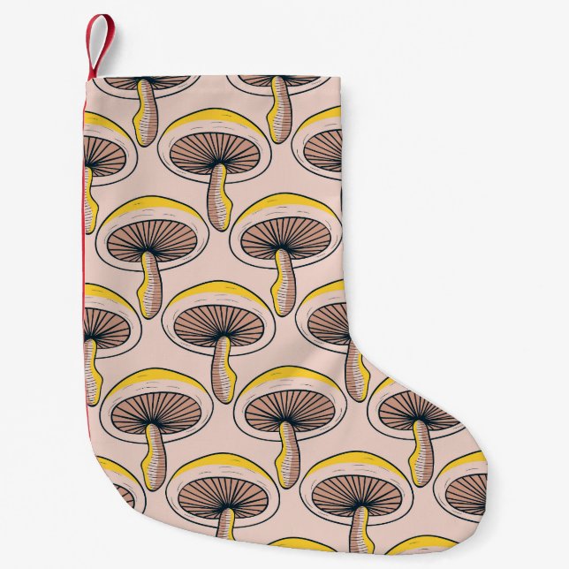 Mushroom Garden: Vintage Nature Pattern Small Christmas Stocking (Front)