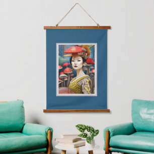 Mushroom Geisha Surreal Fantasy Art   Hanging Tapestry