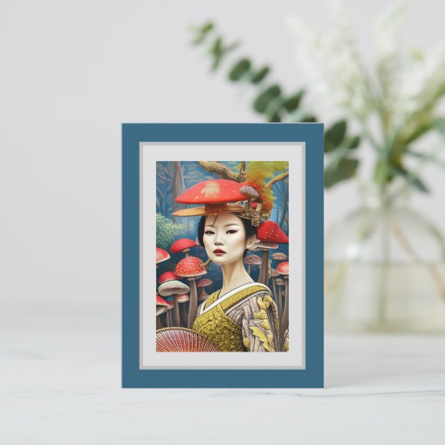 Mushroom Geisha Surreal Fantasy Art  Postcard (Standing Front)
