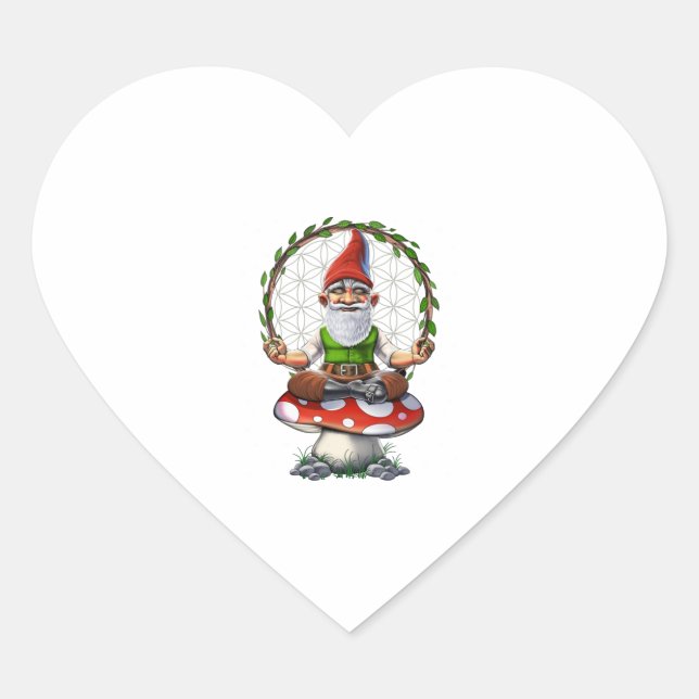 Mushroom Gnome Yoga   Heart Sticker (Front)