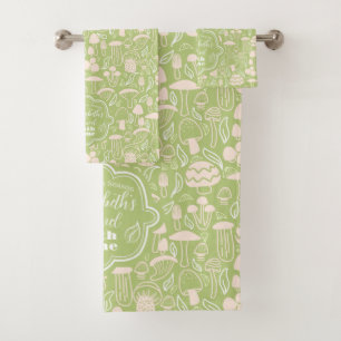 Mushroom Green Cream Bath Towel Set