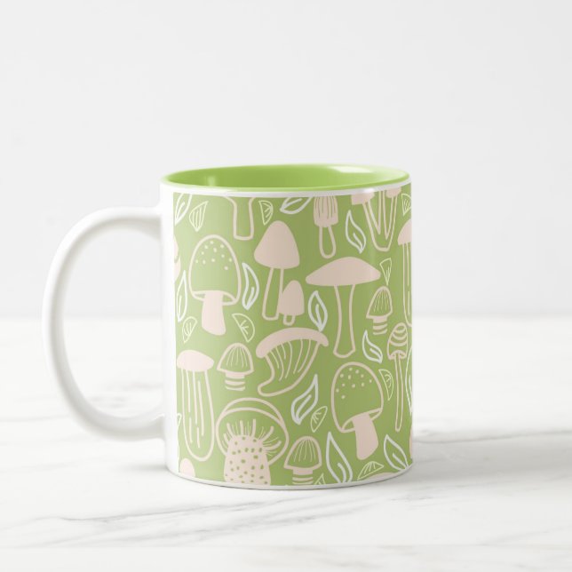 Mushroom Green Cream Two-Tone Coffee Mug (Left)