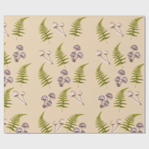 Mushroom & Green Fern Woodland Themed Wrapping Paper