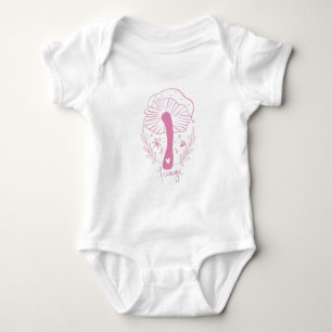 Mushroom Hand Drawn Pink Botanical Art  Baby Bodysuit