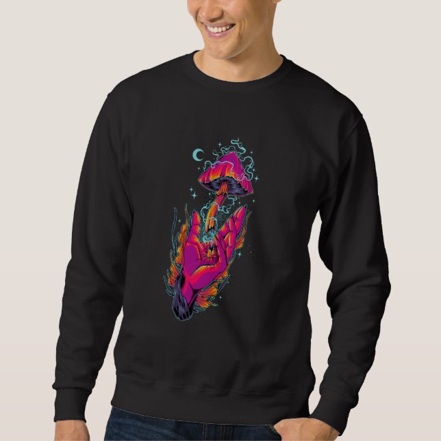 Mushroom Hand with Mushroom Foraging EDM Mushroom Sweatshirt (Front)