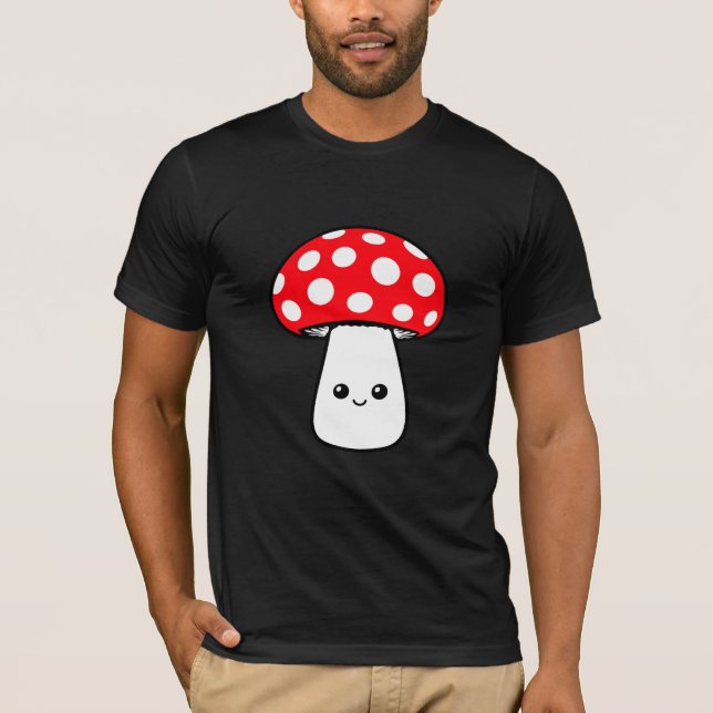 Mushroom Happy Cute Smiling Face Kawaii Cheerful T-Shirt (Front)