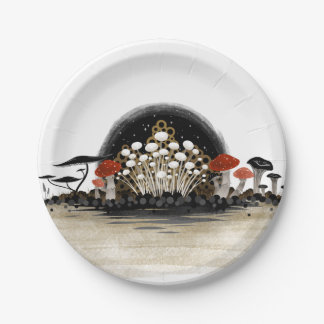 Mushroom Harvest Line Paper Plate - Circle