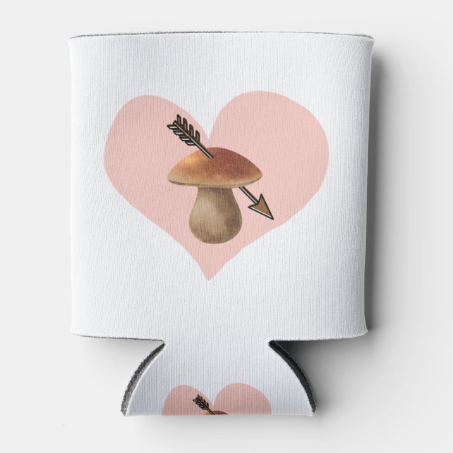 Mushroom Heart Design Print Can Cooler (Front)