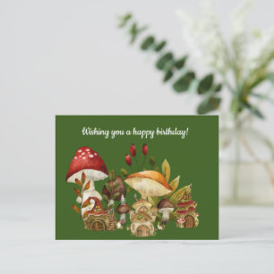 Mushroom House and Village Gnomes Postcard