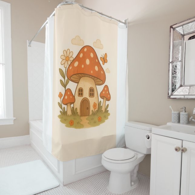 Mushroom house bathroom curtain (In Situ)