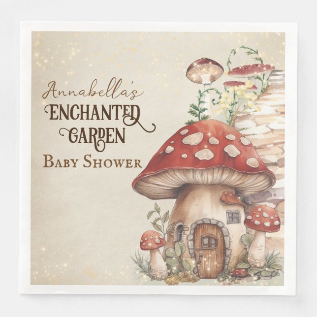 Mushroom House Enchanted Garden Baby Shower Napkin (Front)