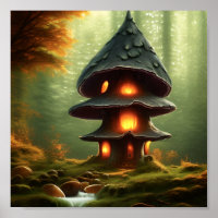 Mushroom House Forest Fantasy Art