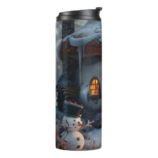 Mushroom house in the snow thermal tumbler