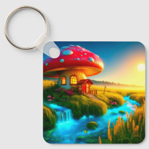 Mushroom House Key Ring