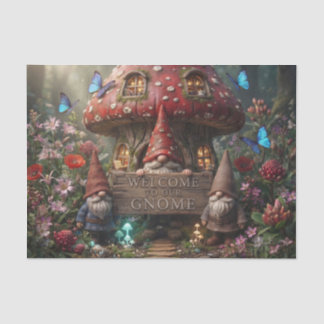 Mushroom House With Gnomes And Welcome Sign Tissue Paper