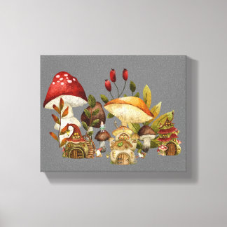 Mushroom Houses and Village Gnomes Canvas Print