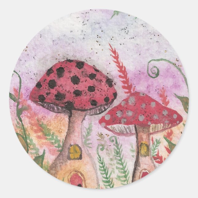 Mushroom Houses Classic Round Sticker (Front)