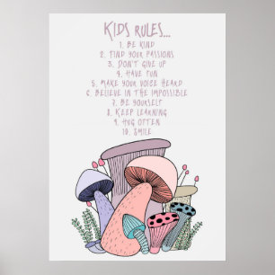 Mushroom Hunter Mushroom And Kids Rules Poster