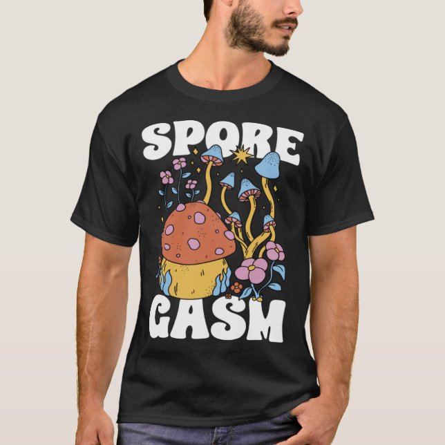 Mushroom Hunting SporeGasm Morel Hunter Foraging T-Shirt (Front)