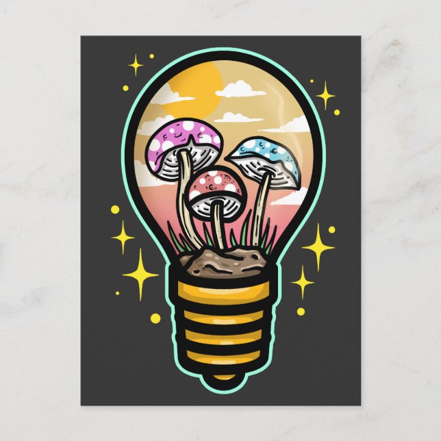 Mushroom in a Light Bulb Postcard (Front)