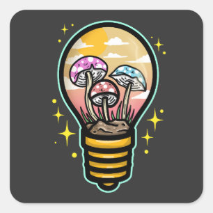 Mushroom in a Light Bulb Square Sticker