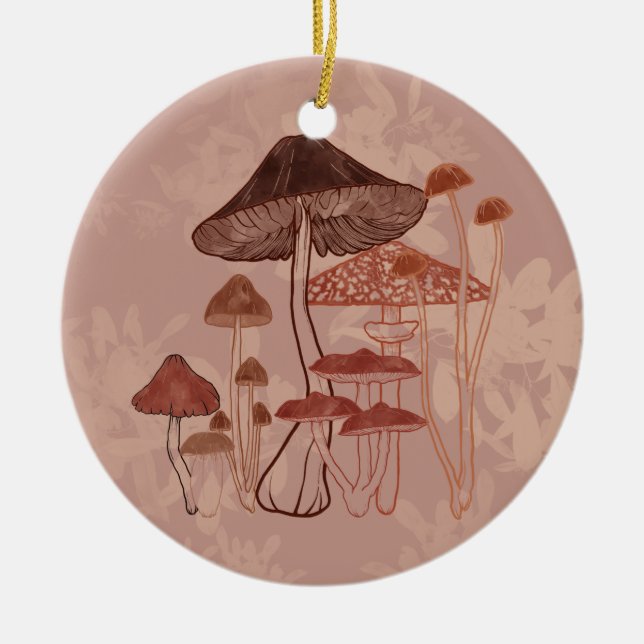 Mushroom Love Ceramic Tree Decoration (Front)