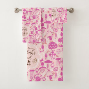 Mushroom Magenta Pink Bath Towel Set