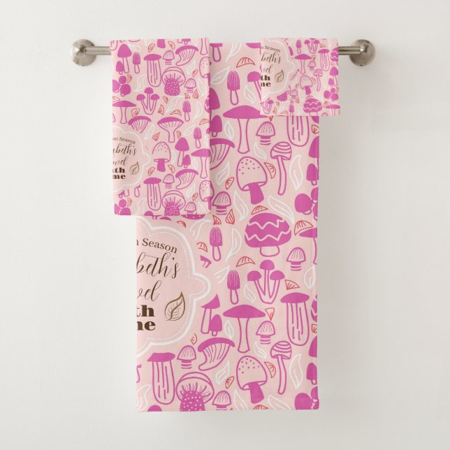 Mushroom Magenta Pink Bath Towel Set (Insitu)