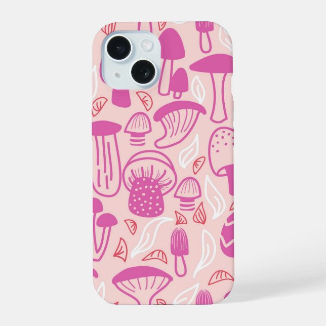 Mushroom Magenta Pink iPhone 15 Case (Back)