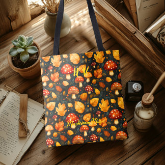 Mushroom Magic Tote with Autumn Forest Design Bag