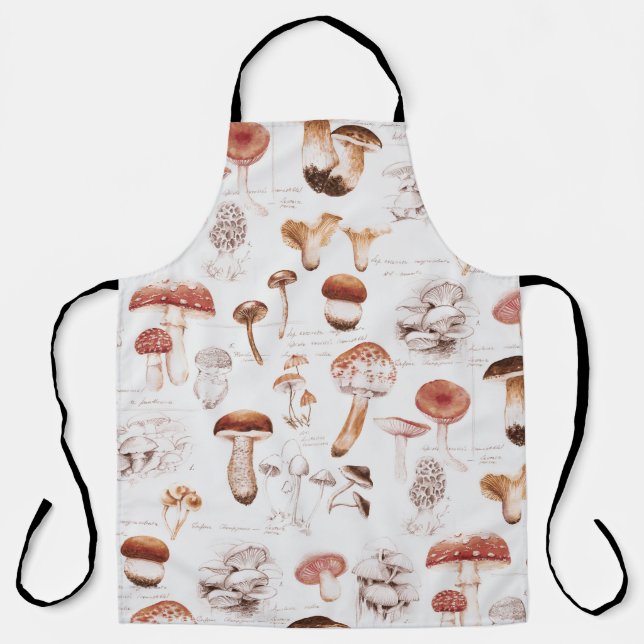 Mushroom Medley: Watercolor Seamless Pattern Apron (Front)