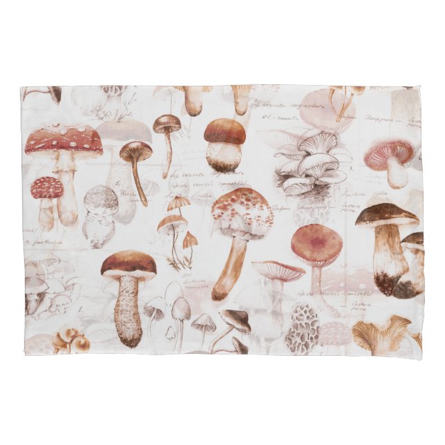 Mushroom Medley: Watercolor Seamless Pattern Pillowcase (Front)