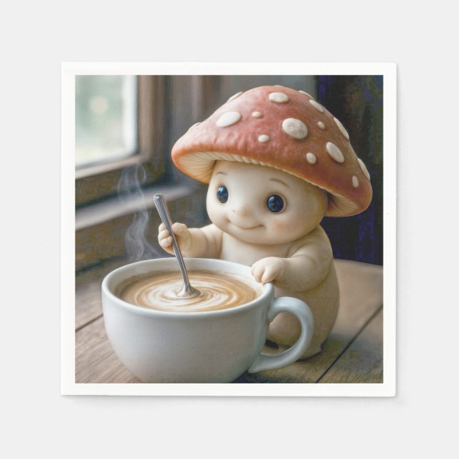 Mushroom Munchkin Stirring Morning Coffee Napkin (Front)