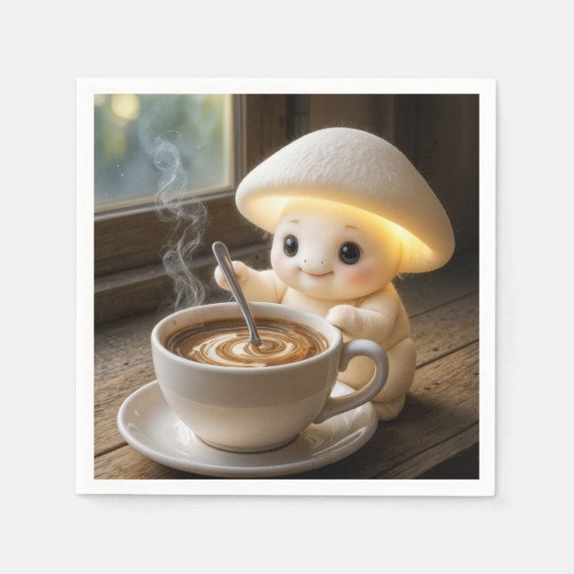 Mushroom Munchkin Stirring Morning Coffee Napkin (Front)